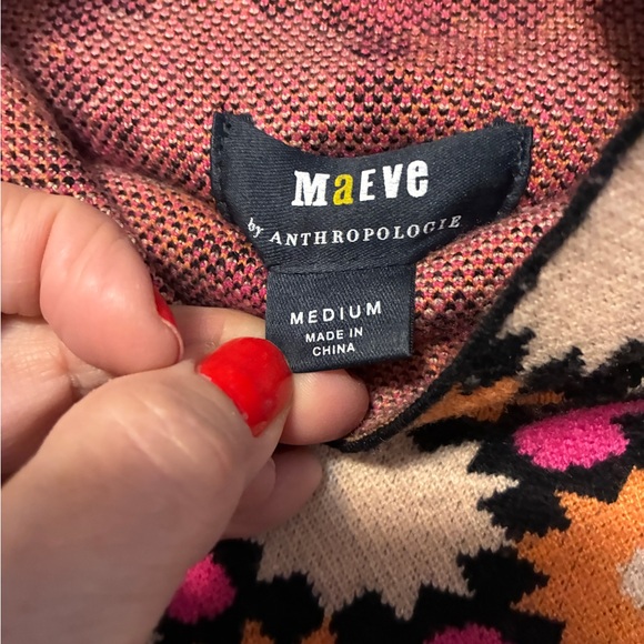 Anthropologie Maeve 70s Retro Medium Pink Orange and Black Knit Sweater Dress - Picture 3 of 11